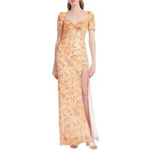 STAUD Lea Knot-Front Puff Shoulder Maxi Dress - 6 Yellow